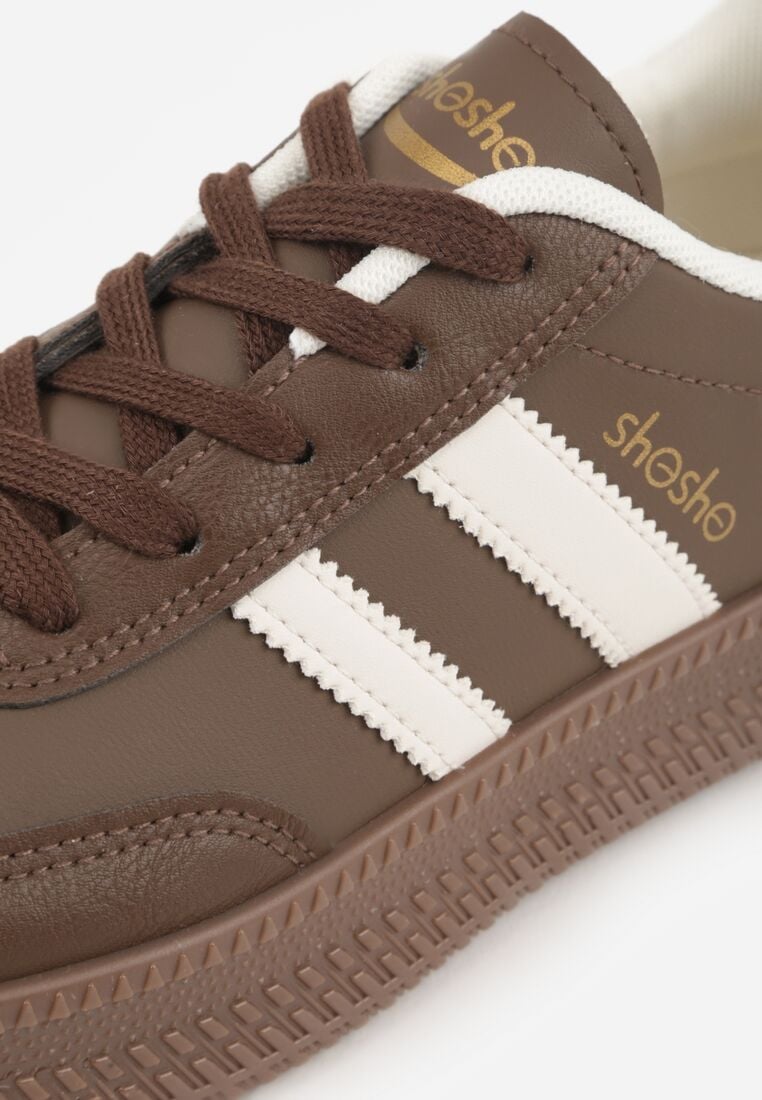 Brązowe Sneakersy w Stylu Tenisówek z Paskami na Boku Saliena 8