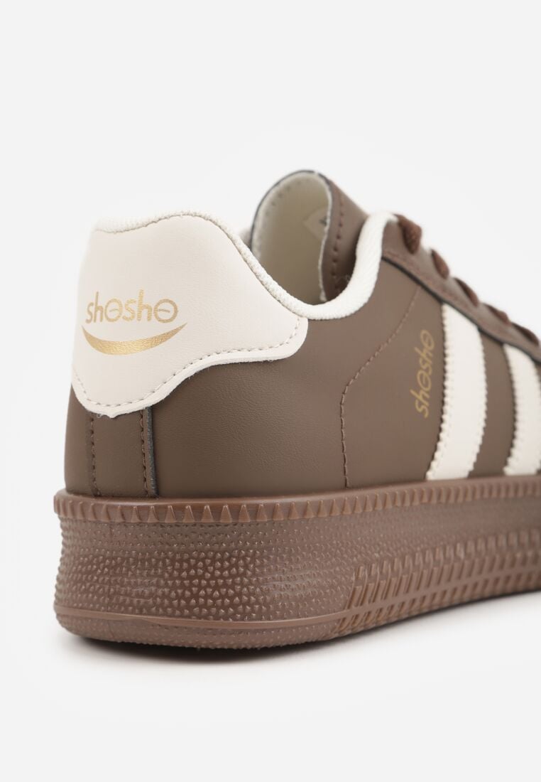 Brązowe Sneakersy w Stylu Tenisówek z Paskami na Boku Saliena 9