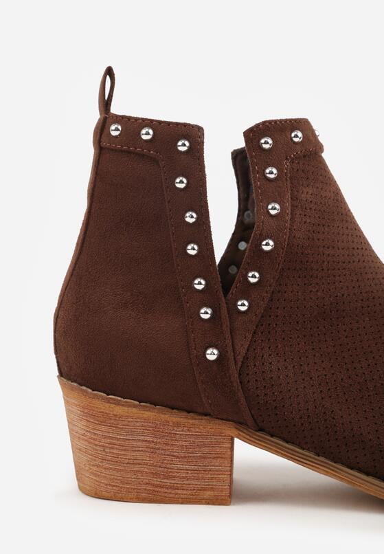Brązowe Ażurowe Botki Vices na Obcasie Ozdobione Wycięciem i Nitami Lilfedi 8
