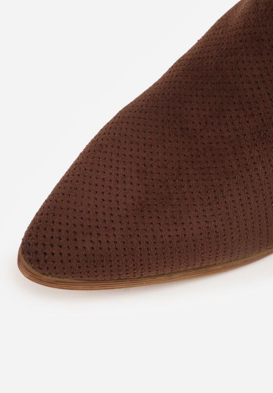 Brązowe Ażurowe Botki Vices na Obcasie Ozdobione Wycięciem i Nitami Lilfedi 9