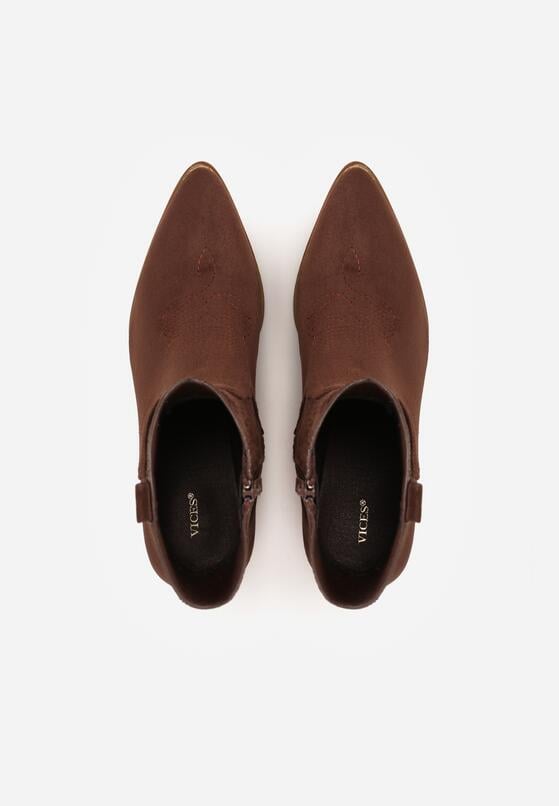 Brązowe Ażurowe Botki Vices w Stylu Kowbojek na Obcasie Norfedi 6