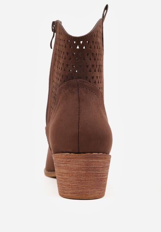 Brązowe Ażurowe Botki Vices w Stylu Kowbojek na Obcasie Norfedi 8