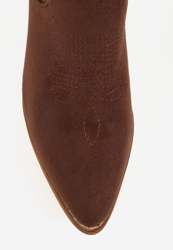 Brązowe Ażurowe Botki Vices w Stylu Kowbojek na Obcasie Norfedi 9