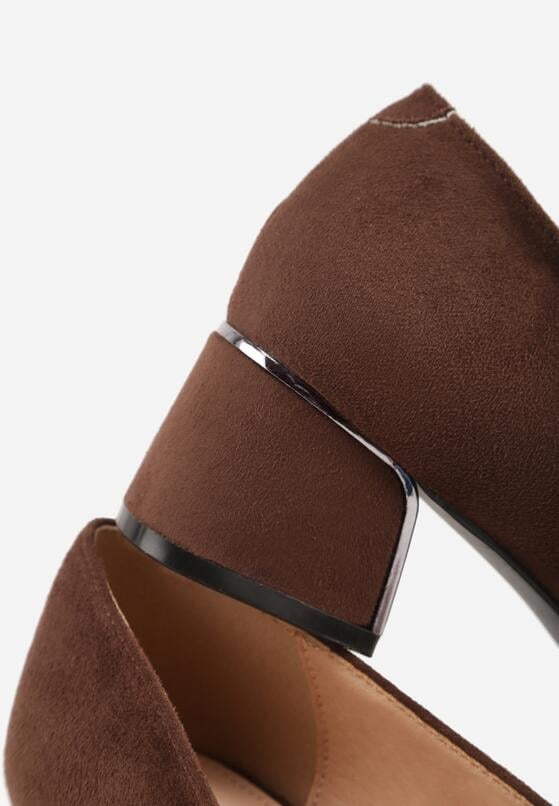 Ciemnobrązowe Czółenka na Obcasie Vices z Imitacji Zamszu ze Skórzaną Wkładką i Metaliczną Wstawką Ziztte 8