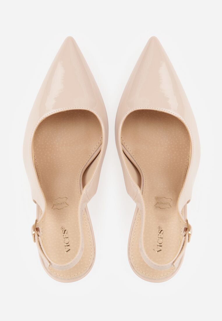 Beżowe Lakierowane Szpilki VICES z Odkrytą Piętą i Wkładką ze Skóry Naturalnej Salena 6