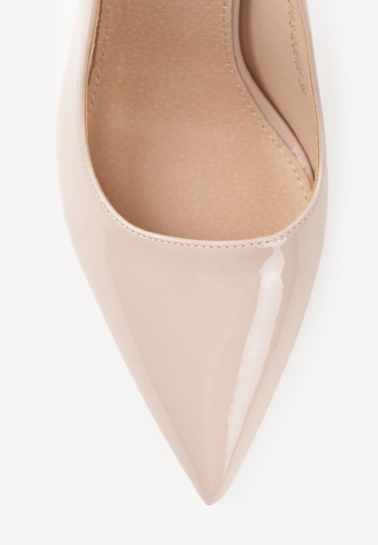 Beżowe Lakierowane Szpilki VICES z Odkrytą Piętą i Wkładką ze Skóry Naturalnej Salena 8