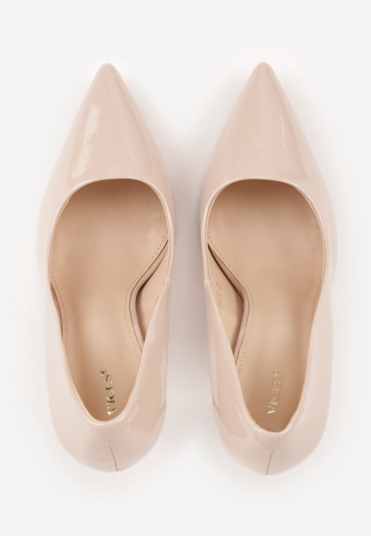 Beżowe Klasyczne Szpilki VICES z Lakierowanym Połyskiem Divenia 6