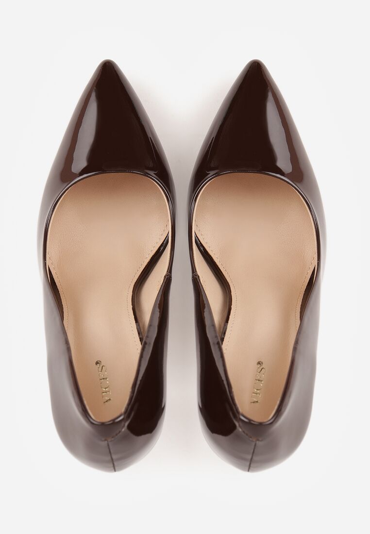 Brązowe Klasyczne Szpilki VICES z Lakierowanym Połyskiem Divenia 6