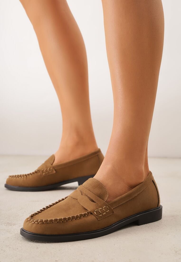 Jasnobrązowe Mokasyny VICES ze Skórzaną Wkładką Ozdobione Przeszyciami Nicogeus 1