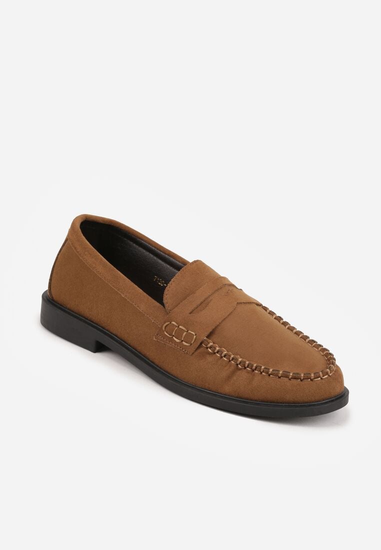 Jasnobrązowe Mokasyny VICES ze Skórzaną Wkładką Ozdobione Przeszyciami Nicogeus 5