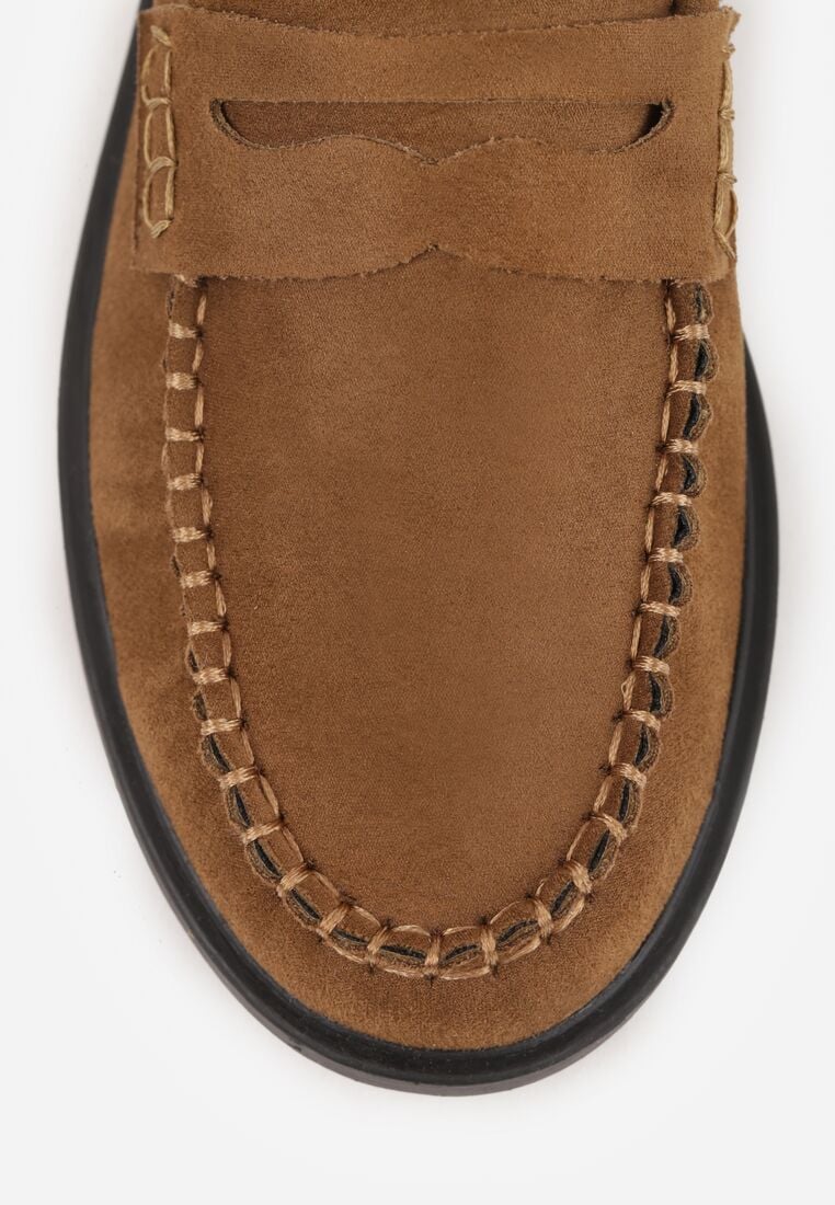 Jasnobrązowe Mokasyny VICES ze Skórzaną Wkładką Ozdobione Przeszyciami Nicogeus 9