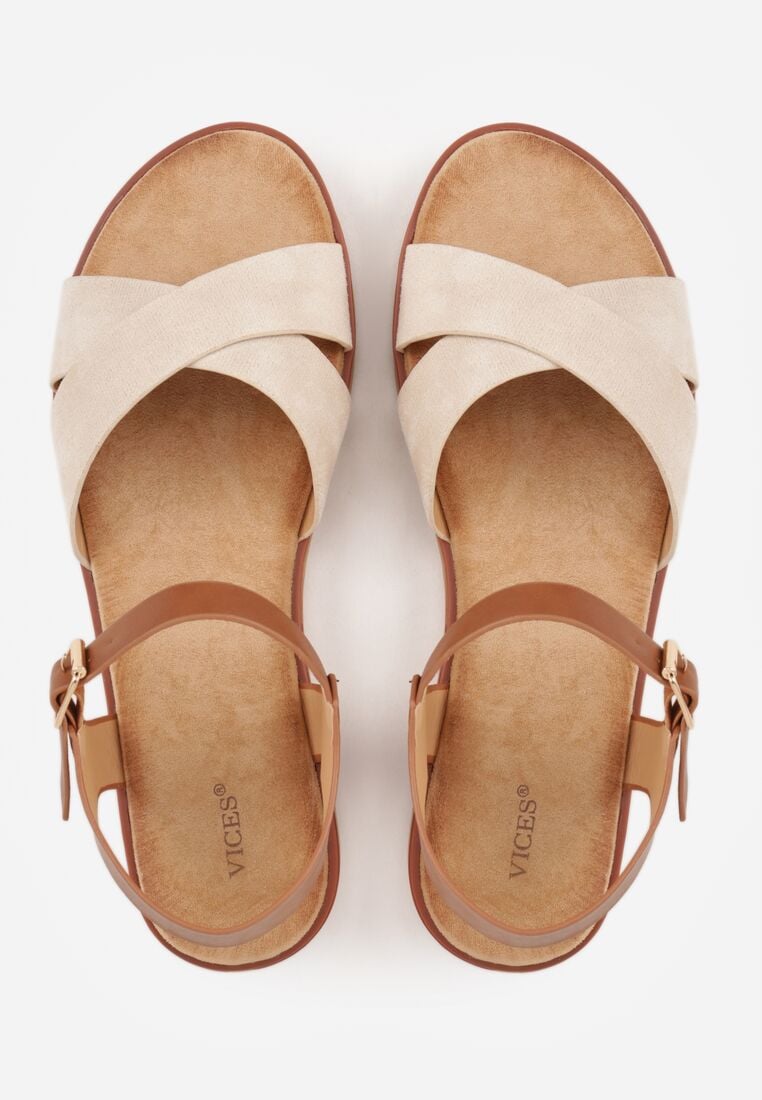 Beżowe Sandały VICES na Płaskiej Podeszwie z Paskiem w Kształcie X Doriven 6