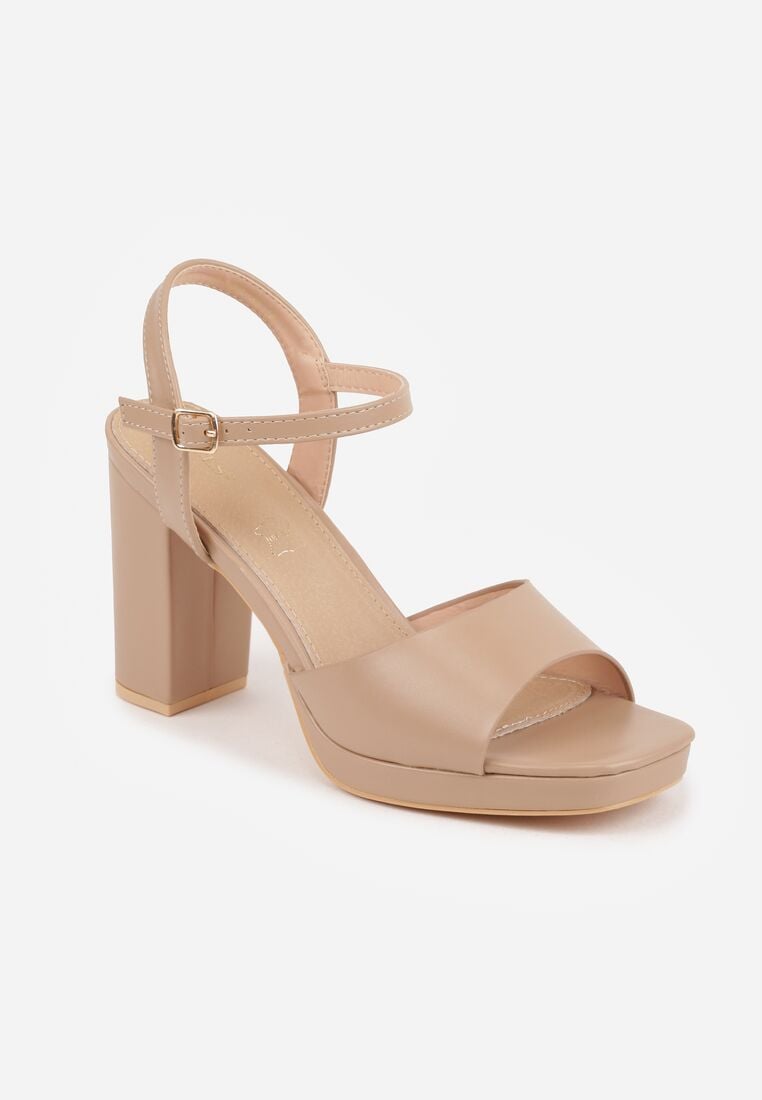 Ciemnobeżowe Sandały VICES na Słupku i Platformie z Wkładką ze Skóry Naturalnej Azimara 5