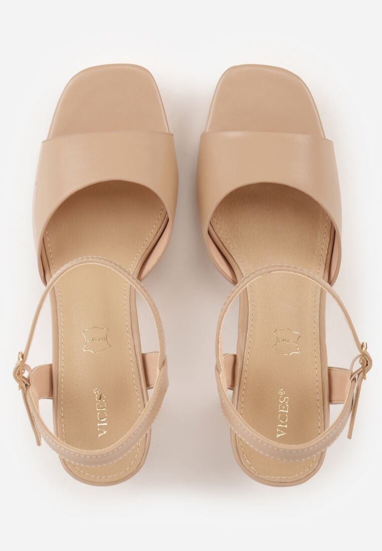 Ciemnobeżowe Sandały VICES na Słupku i Platformie z Wkładką ze Skóry Naturalnej Azimara 6