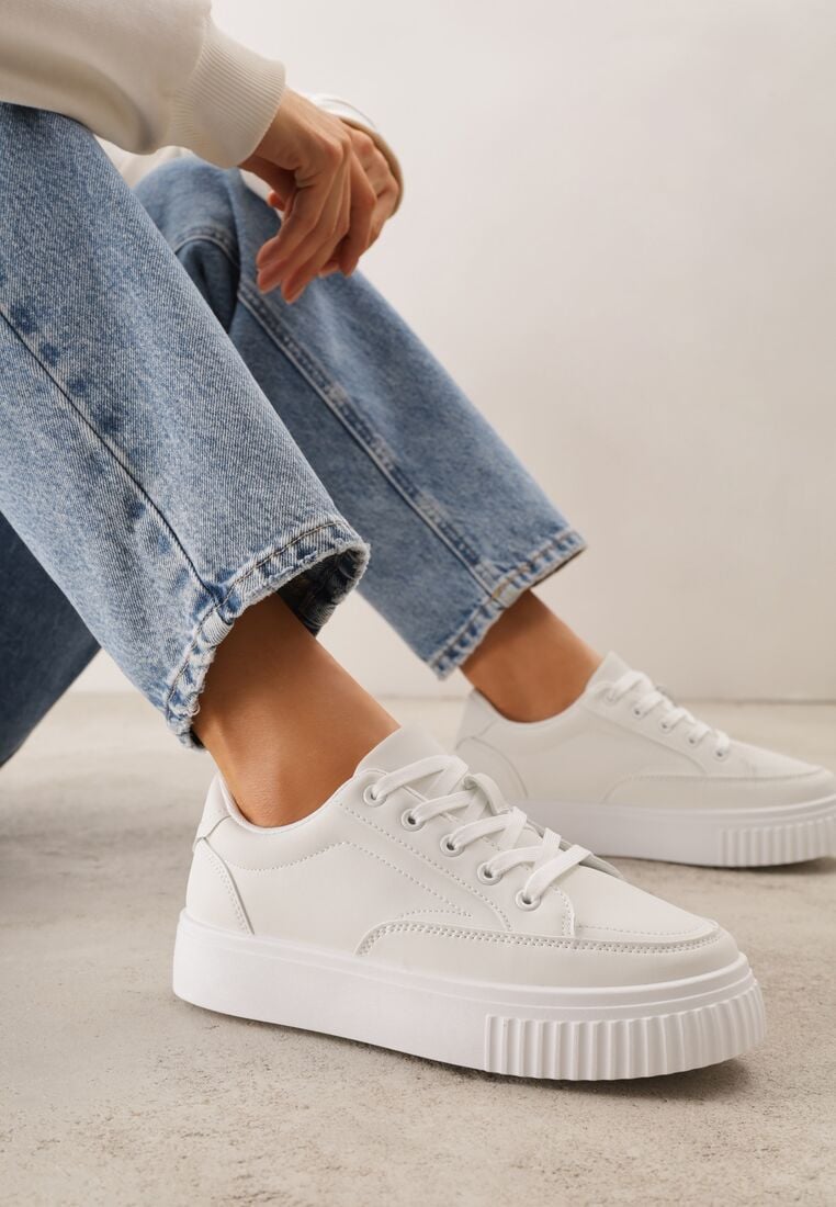 Białe Sneakersy na Grubej Podeszwie z Tłoczeniem Zeanidra 2