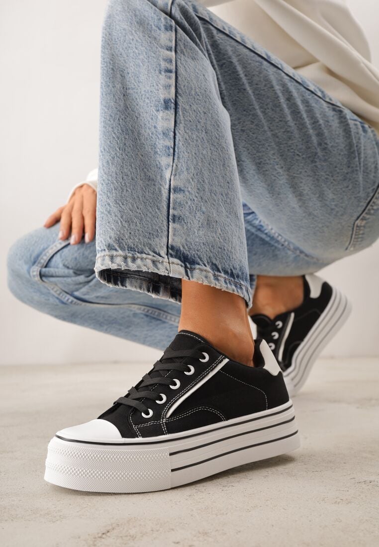 Czarne Klasyczne Trampki na Grubej Podeszwie Araenes 2