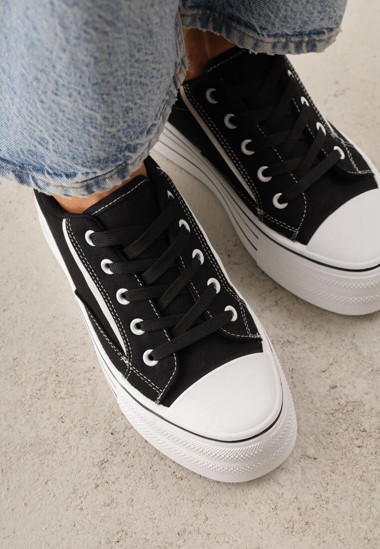 Czarne Klasyczne Trampki na Grubej Podeszwie Araenes 3