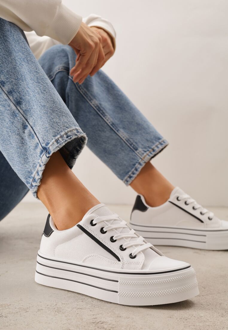 Biało-Czarne Klasyczne Trampki na Grubej Podeszwie Araenes 2