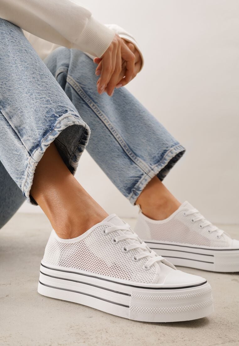 Białe Trampki na Grubej Podeszwie z Plecioną Cholewką Nalivera 2