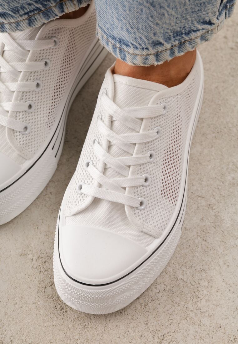 Białe Trampki na Grubej Podeszwie z Plecioną Cholewką Nalivera 3