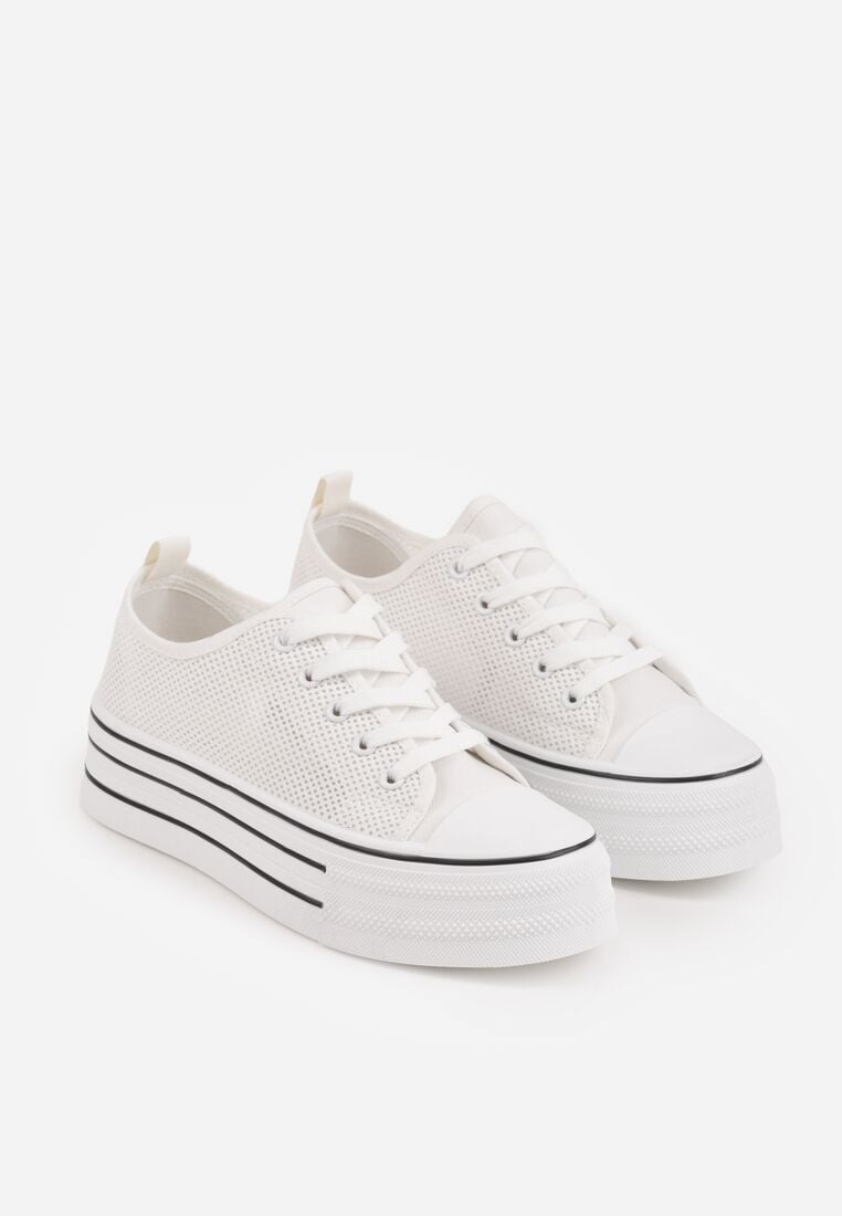 Białe Trampki na Grubej Podeszwie z Plecioną Cholewką Nalivera 5