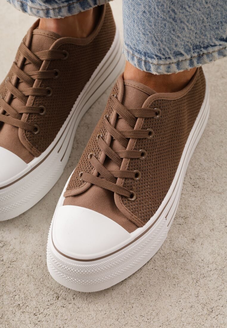 Brązowe Trampki na Grubej Podeszwie z Plecioną Cholewką Nalivera 3