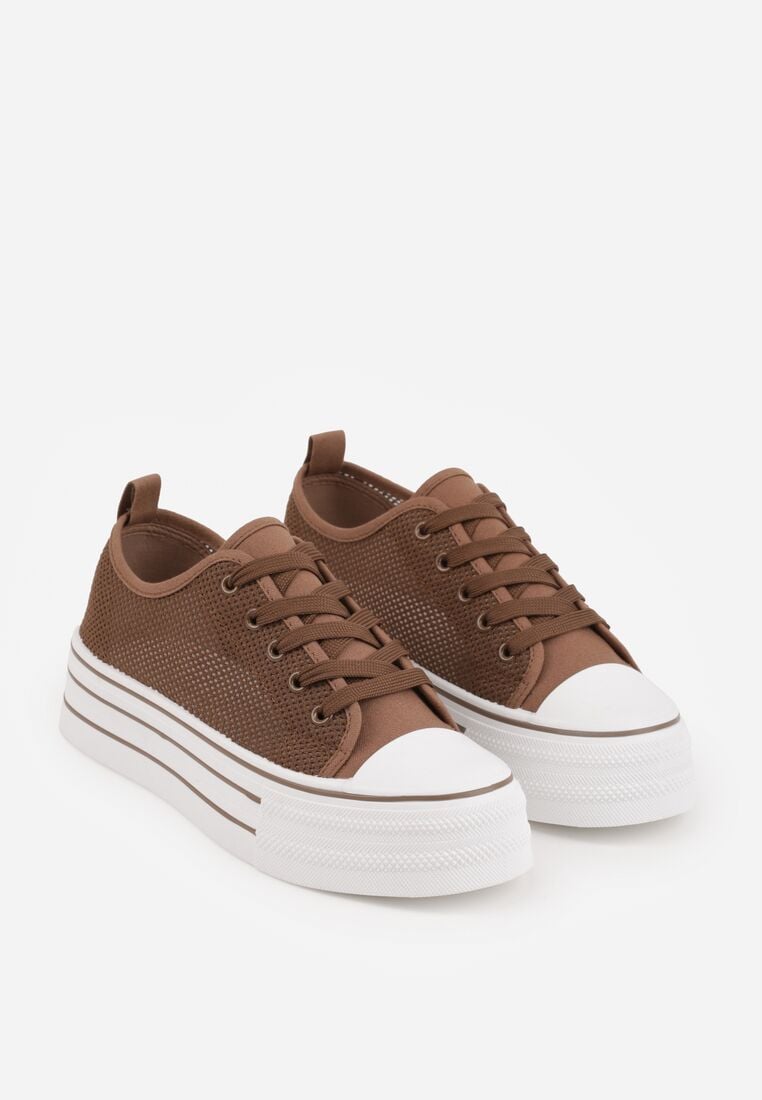 Brązowe Trampki na Grubej Podeszwie z Plecioną Cholewką Nalivera 5