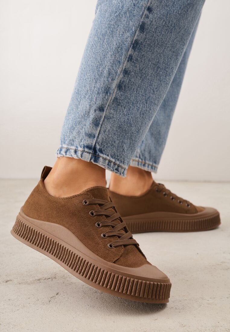 Brązowe Trampki z Imitacji Zamszu z Nieregularną Podeszwą ze Żłobieniami Naranatea 2
