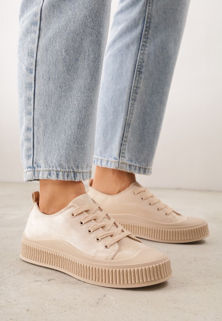 Beżowe Trampki z Imitacji Zamszu z Nieregularną Podeszwą ze Żłobieniami Naranatea 1