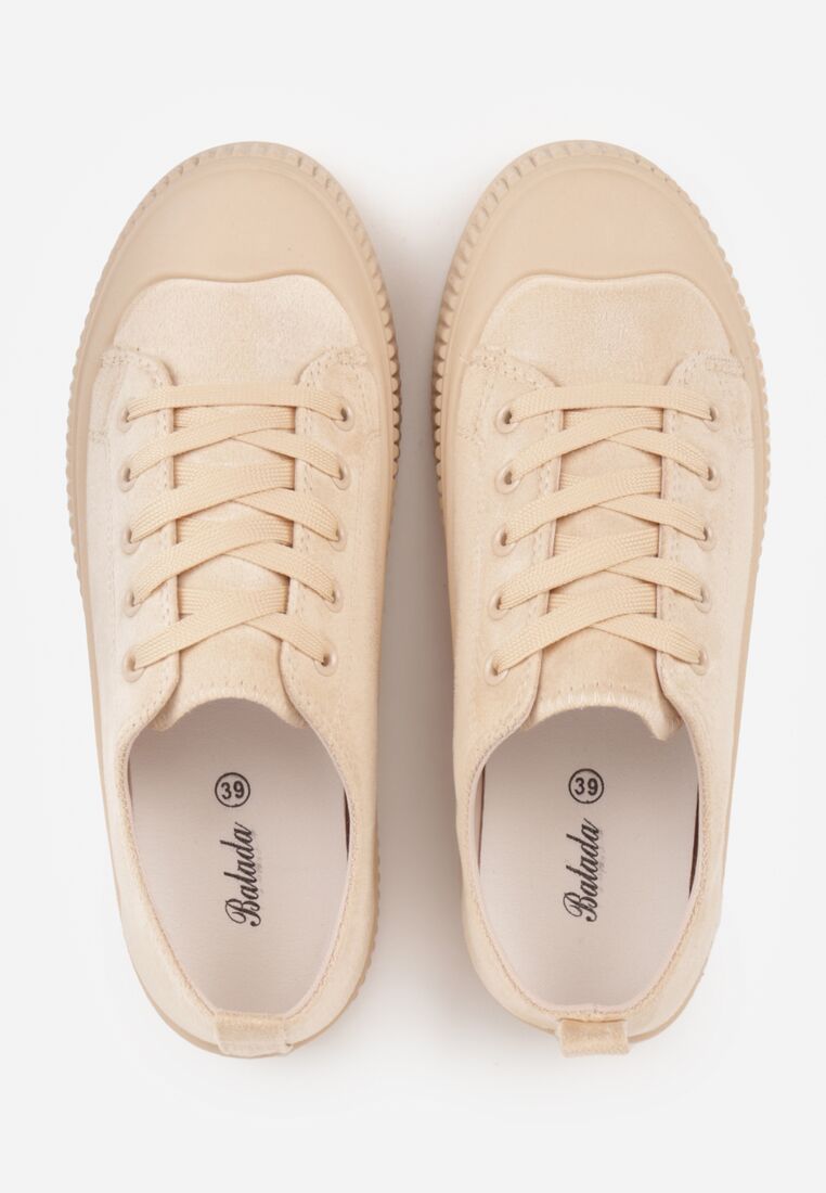 Beżowe Trampki z Imitacji Zamszu z Nieregularną Podeszwą ze Żłobieniami Naranatea 5