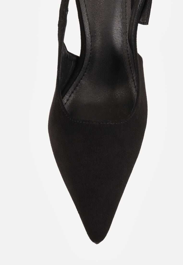 Czarne Szpilki VICES z Imitacji Zamszu z Odkrytą Piętą i Podłużną Klamrą Natterea 9