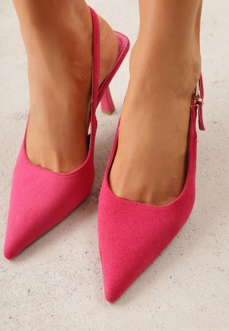 Fuksjowe Szpilki VICES z Imitacji Zamszu z Odkrytą Piętą i Podłużną Klamrą Natterea 3