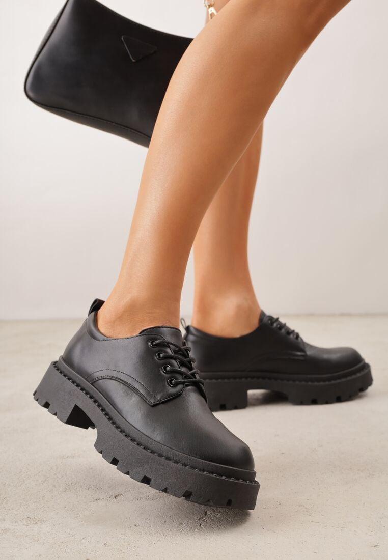 Czarne Sznurowane Półbuty Oksfordki VICES na Grubej Podeszwie Anatea 2