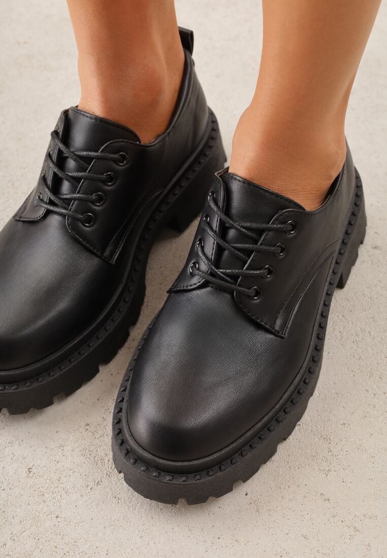 Czarne Sznurowane Półbuty Oksfordki VICES na Grubej Podeszwie Anatea 3