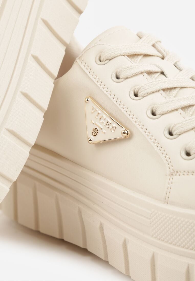 Beżowe Casualowe Sneakersy VICES na Grubej Podeszwie z Tłoczeniami Therelle 8