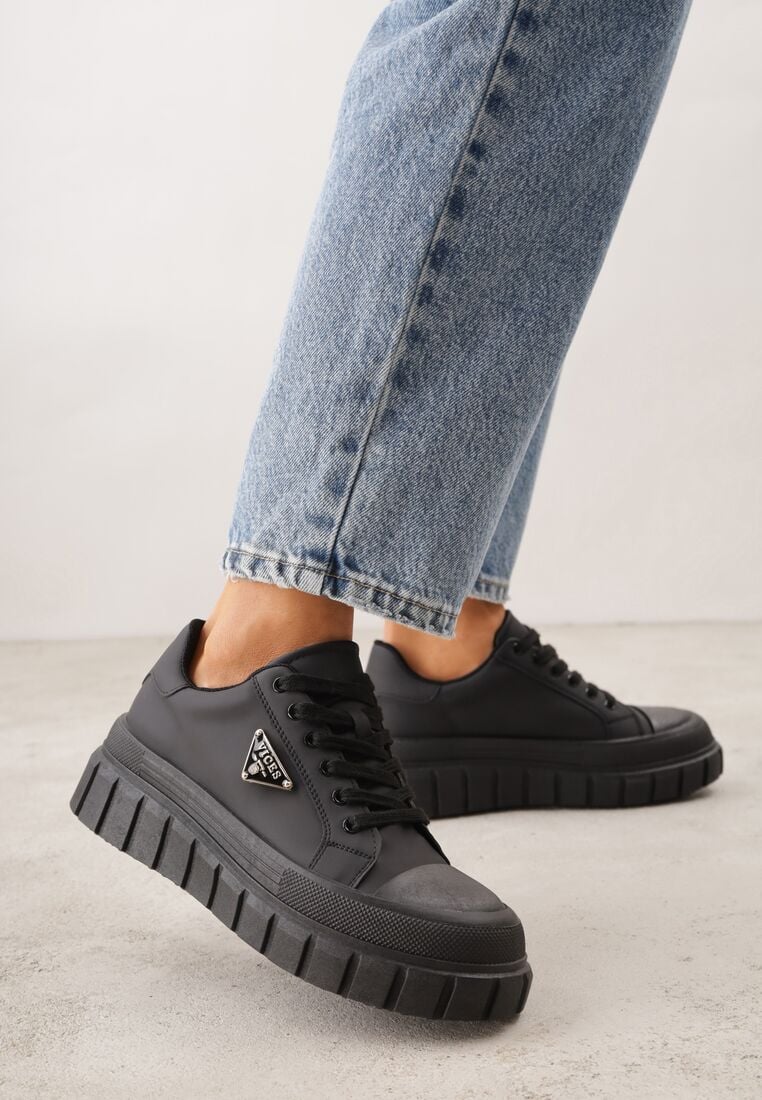 Czarne Casualowe Sneakersy VICES na Grubej Podeszwie z Tłoczeniami Therelle 2