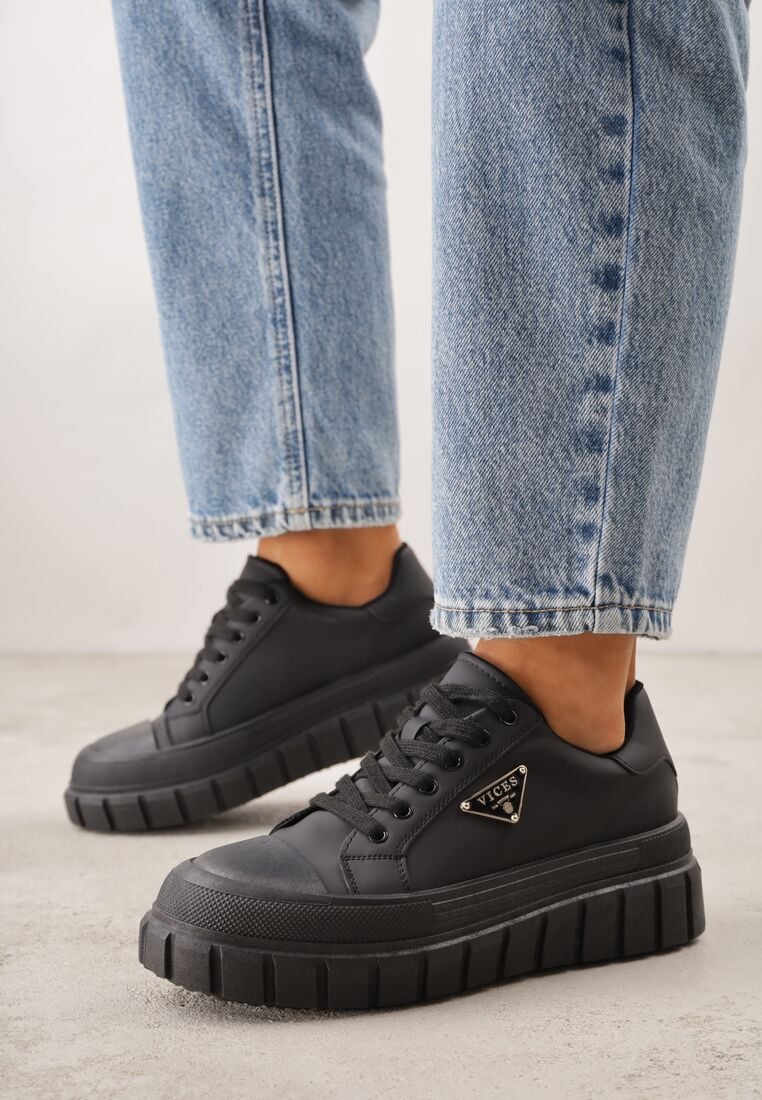 Czarne Casualowe Sneakersy VICES na Grubej Podeszwie z Tłoczeniami Therelle 1