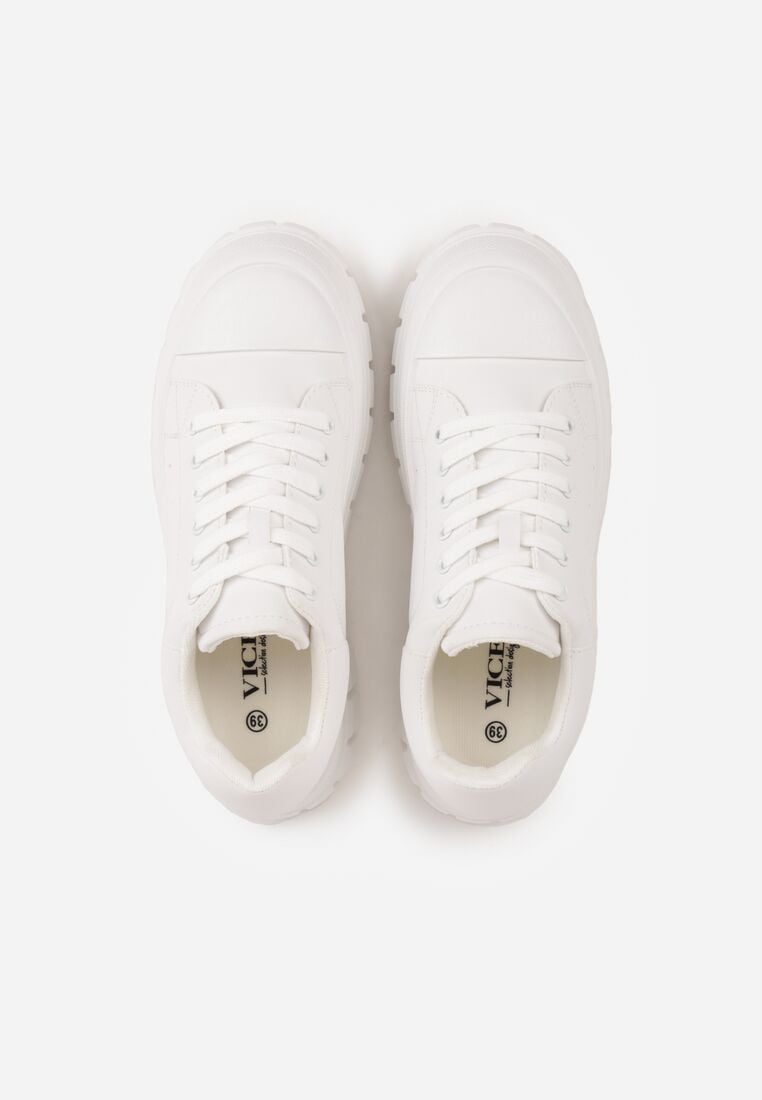 Białe Sneakersy VICES na Grubej Tłoczonej Podeszwie z Perforacją Diomerine 6