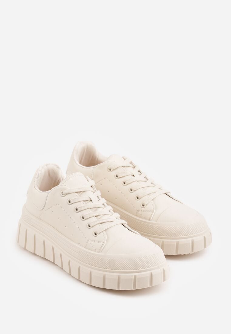 Beżowe Sneakersy VICES na Grubej Tłoczonej Podeszwie z Perforacją Diomerine 5