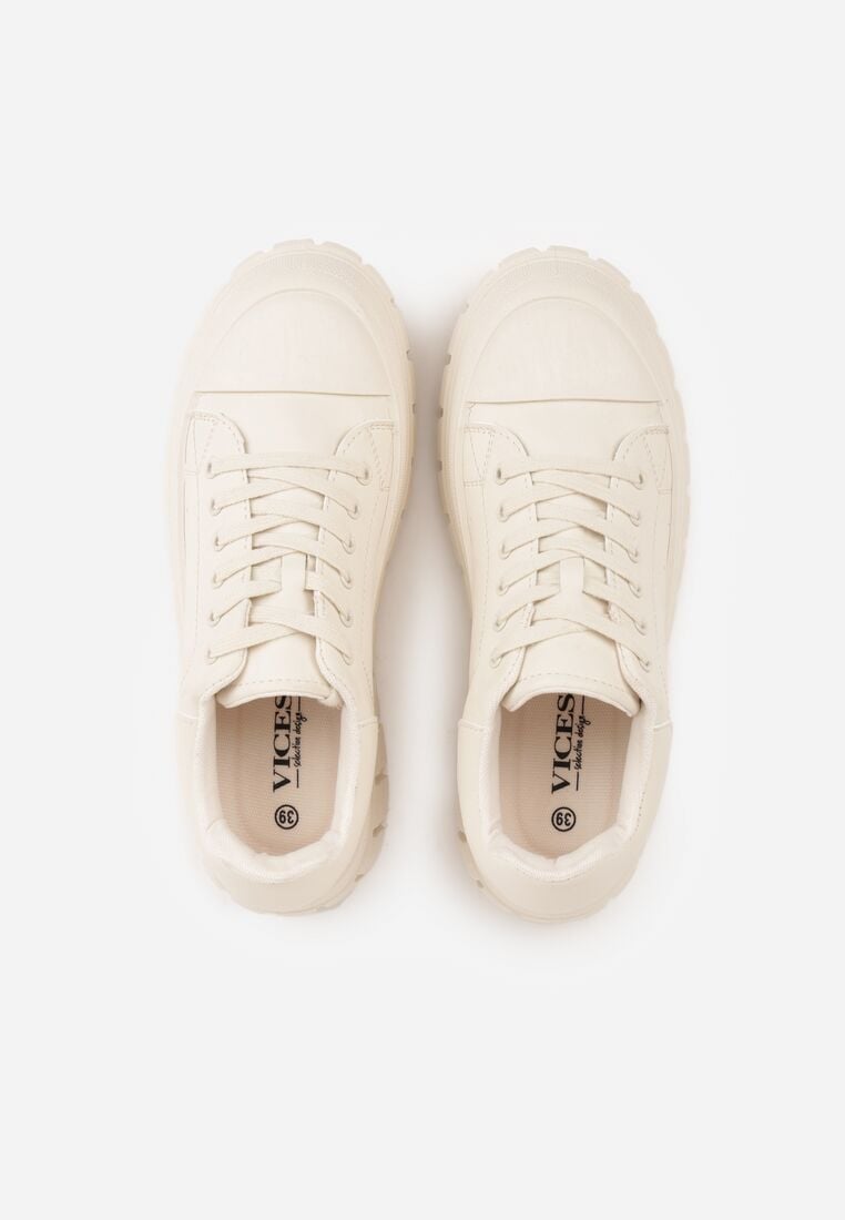 Beżowe Sneakersy VICES na Grubej Tłoczonej Podeszwie z Perforacją Diomerine 6