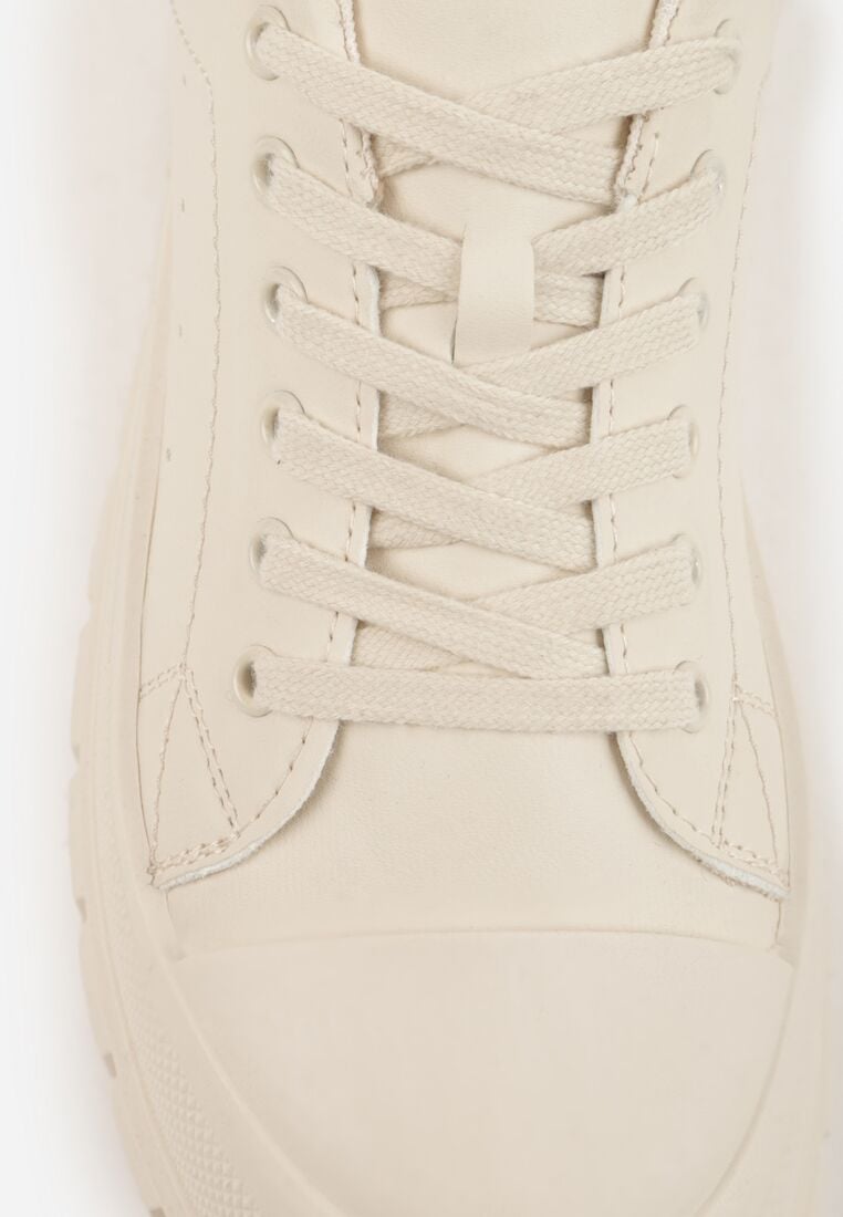 Beżowe Sneakersy VICES na Grubej Tłoczonej Podeszwie z Perforacją Diomerine 9