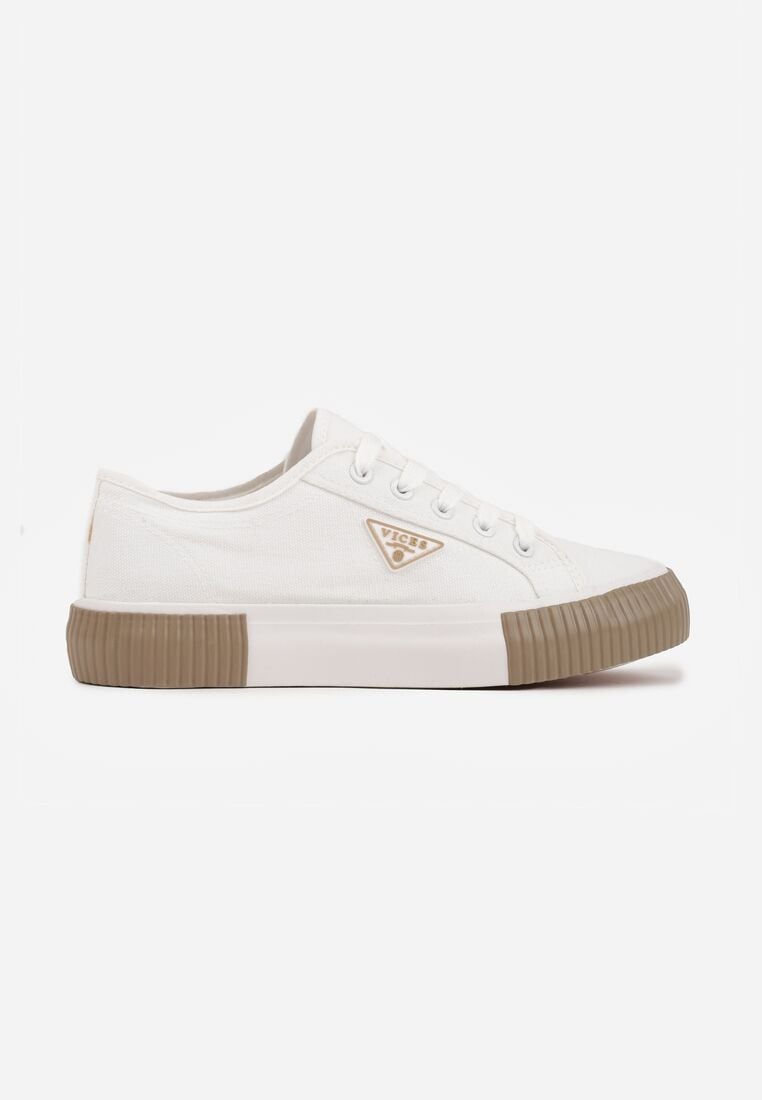 Biało-Beżowe Trampki VICES na Grubej Podeszwie z Tłoczeniami z Trójkątną Aplikacją Bolirea 4
