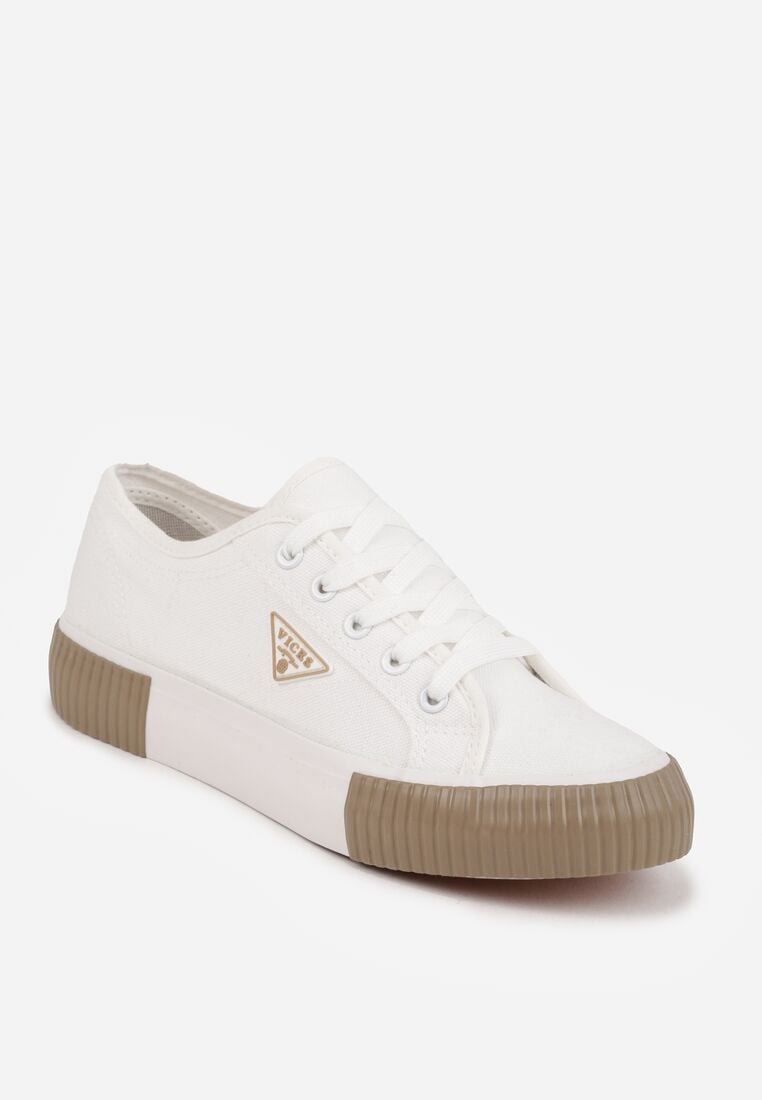Biało-Beżowe Trampki VICES na Grubej Podeszwie z Tłoczeniami z Trójkątną Aplikacją Bolirea 5