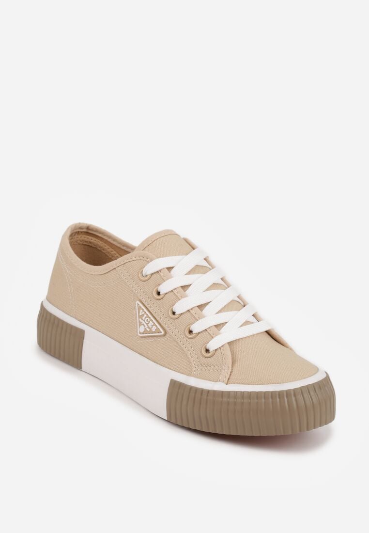 Beżowe Trampki VICES na Grubej Podeszwie z Tłoczeniami z Trójkątną Aplikacją Bolirea 5