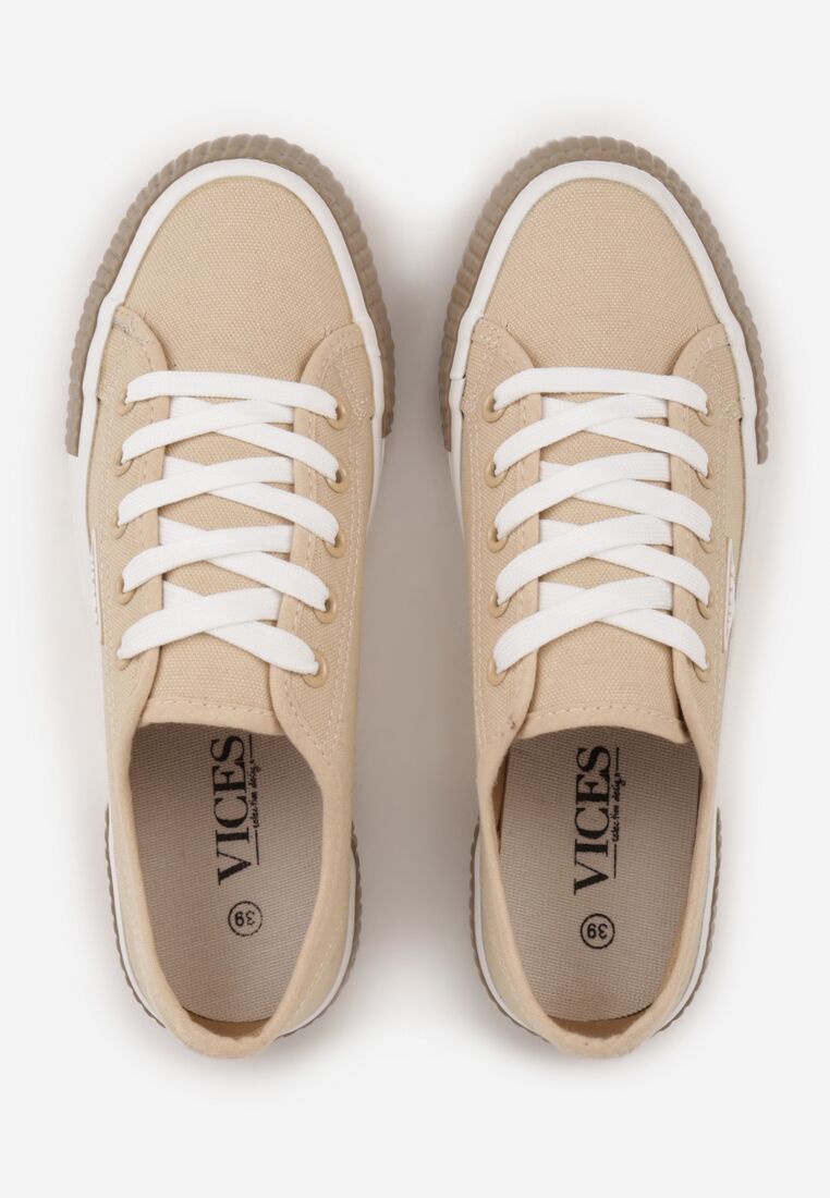 Beżowe Trampki VICES na Grubej Podeszwie z Tłoczeniami z Trójkątną Aplikacją Bolirea 6