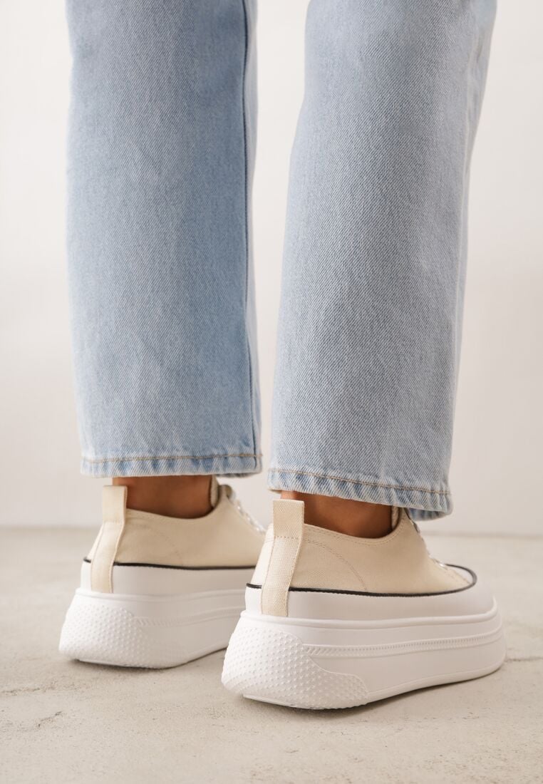 Beżowe Trampki VICES na Grubej Podeszwie Zdobione Lamówką Riosara 3