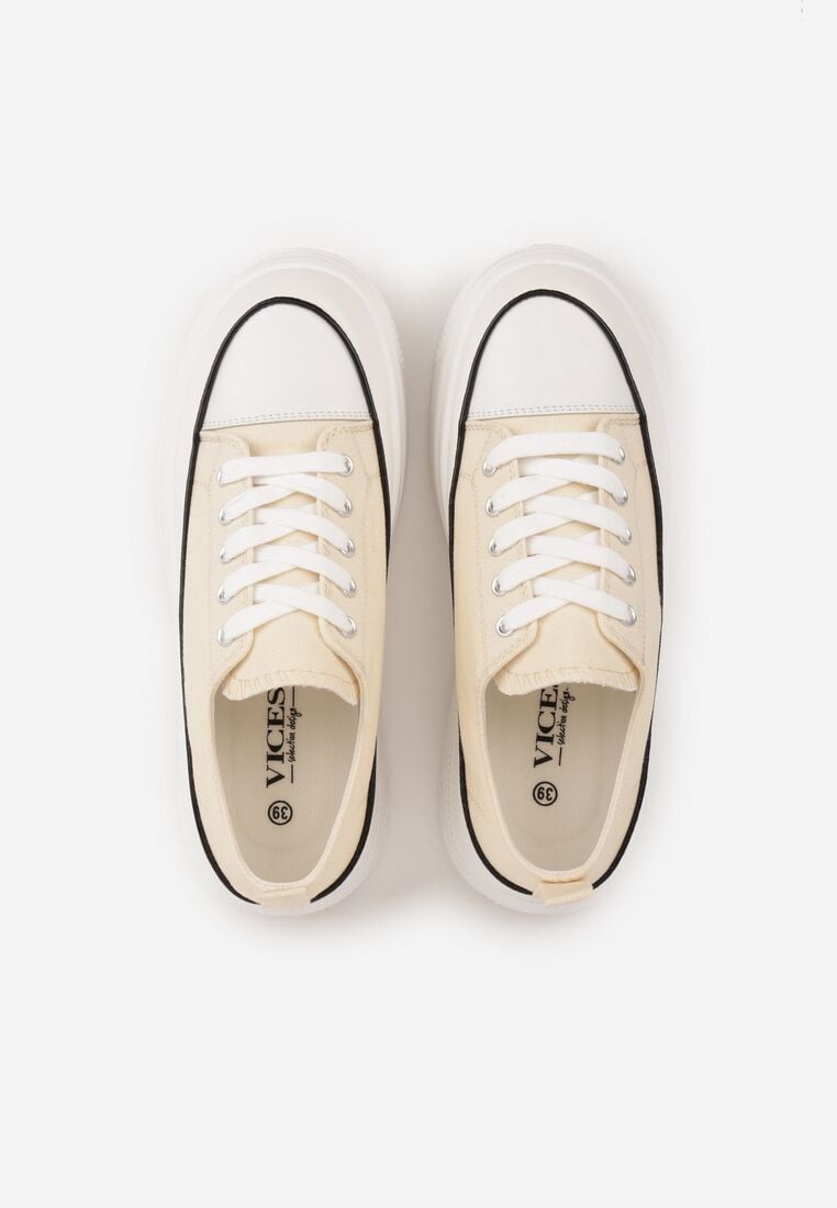 Beżowe Trampki VICES na Grubej Podeszwie Zdobione Lamówką Riosara 6