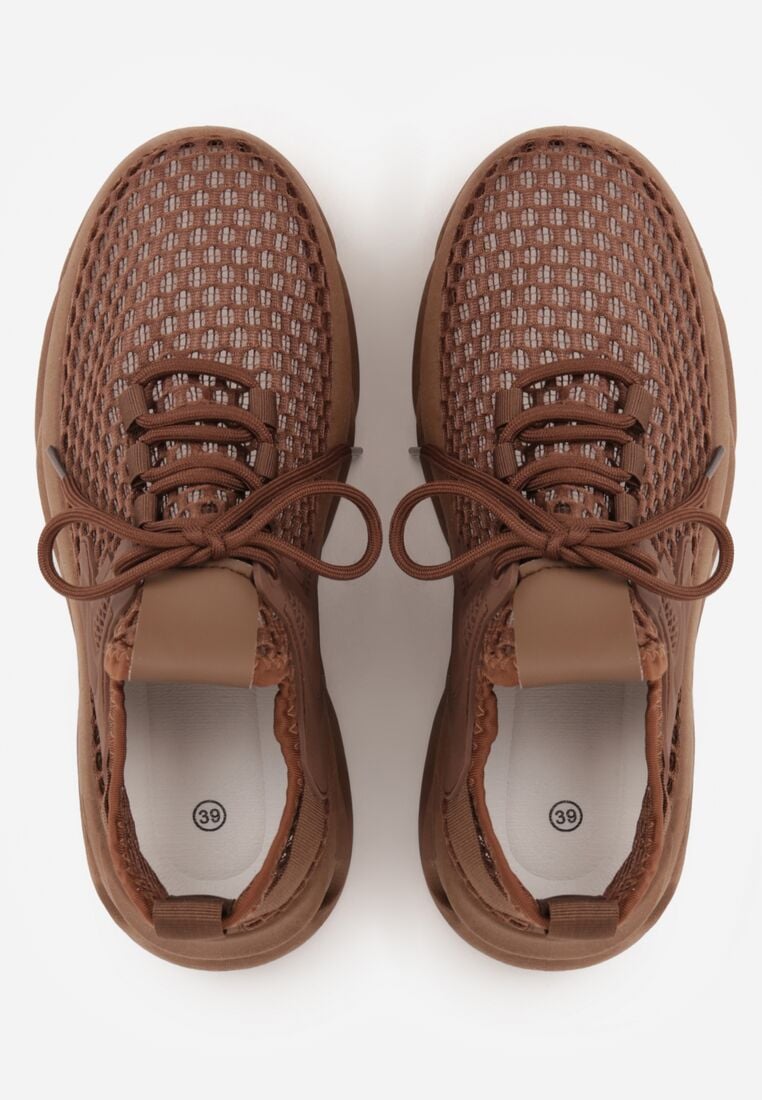 Brązowe Siateczkowe Sneakersy na Grubej Podeszwie z Perforacją Mirarien 6