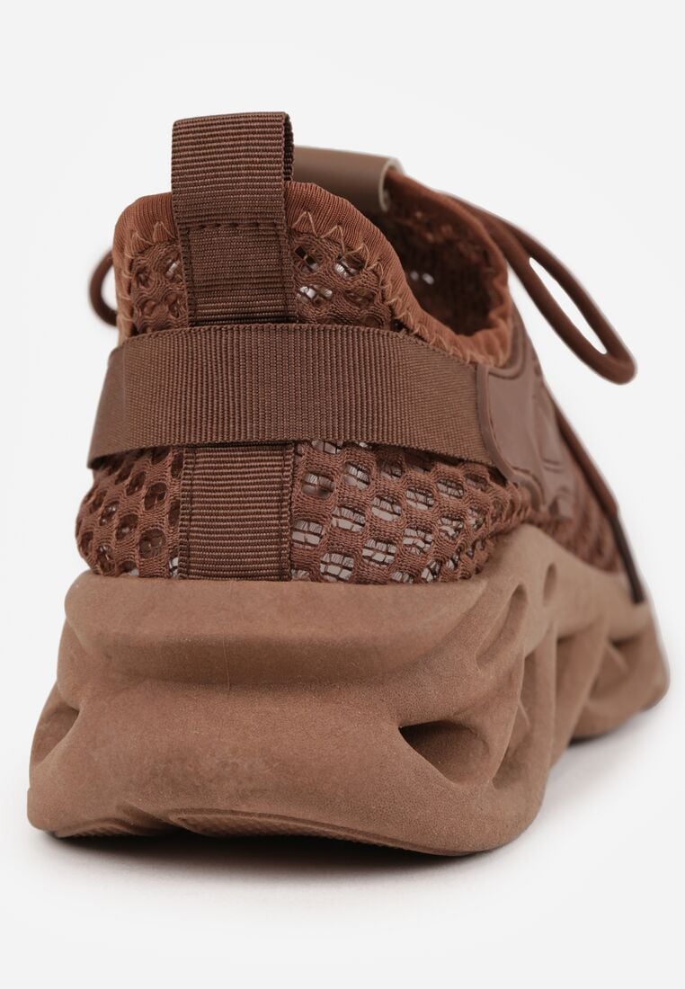 Brązowe Siateczkowe Sneakersy na Grubej Podeszwie z Perforacją Mirarien 9