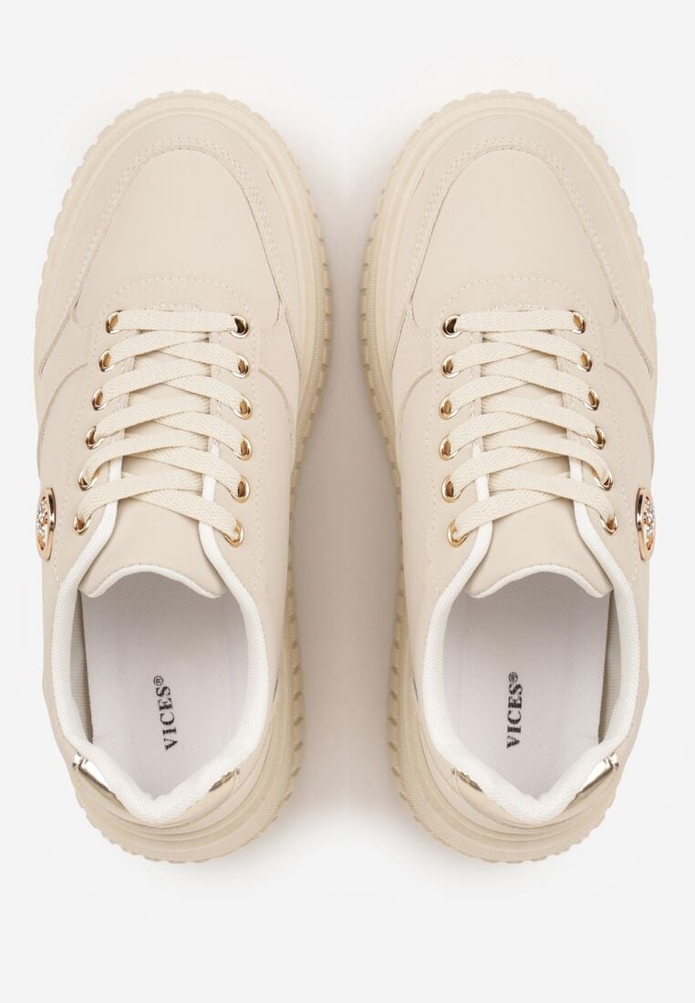 Beżowe Sneakersy VICES na Żłobionej Podeszwie Zdobione Elegancką Aplikacją Lunatea 6